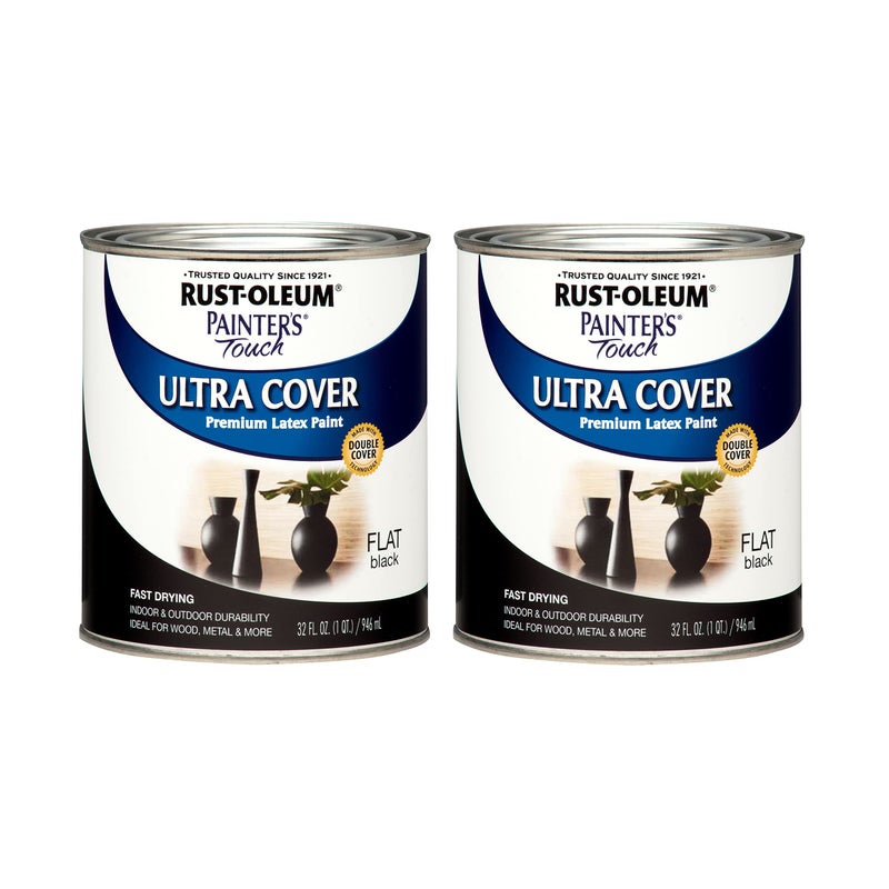 Rust-Oleum 1976502-2PK Painter's Touch Latex Paint, Quart, Flat Black,32 Fl Oz, (Pack of 2) - Image 1